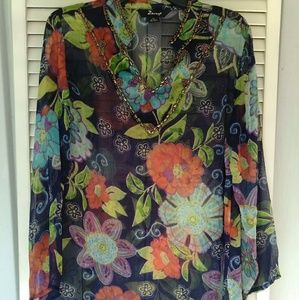 Sheer Long Boutique Top embellished at neckline